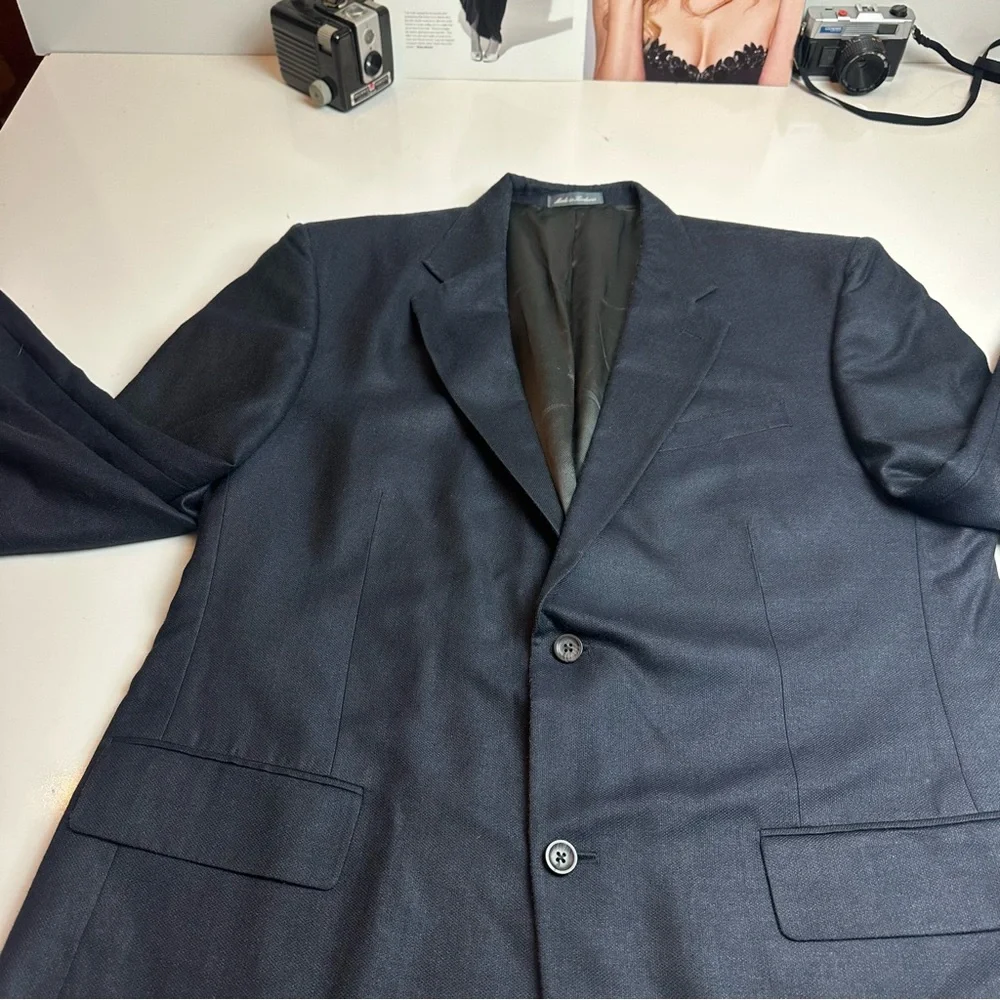 Oscar de la Renta Silk Wool Navy Blazer | Heritage Office Classic | 46L